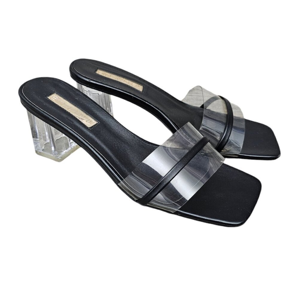 Billini Ukari Transparent Block Heel Black Clear Slide Sandal
